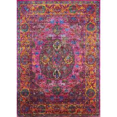 a colorful rug with an ornate design on the center and bottom, in bright colors