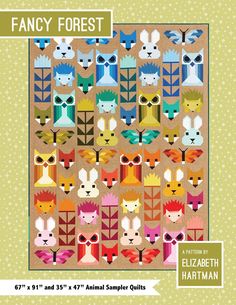 the cover of fancy forest by elizabeth hartman, with an image of animals in different colors