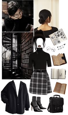 Dark Academia Professor Outfit, Mortician Outfits, Winter Dark Academia Outfits, Grey Academia Outfit, Dark Vintage Outfits, Dark Academy Aesthetic Outfit, Dark Academia Outfit Black, Dark Academia Fashion Black, Goth Academia Outfit