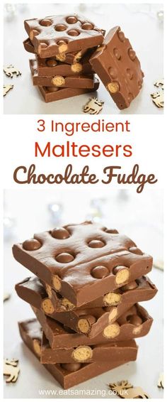 three ingredient chocolate fudges stacked on top of each other