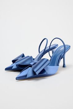 SATIN EFFECT HIGH HEEL SHOES - Blue | ZARA United States Light Blue Wedding Shoes, Baby Blue Heels, Satin Wedding Shoes, Blue Wedding Shoes, Zara Heels, Satin Shoes, Satin Heels, Blue Heels, Slingback Shoes