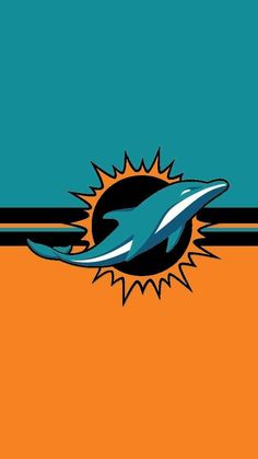 the dolphins logo on an orange and blue background