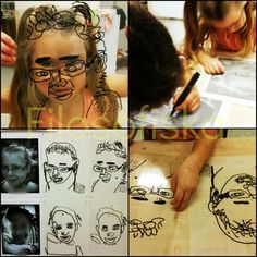 several pictures of people with faces drawn on paper