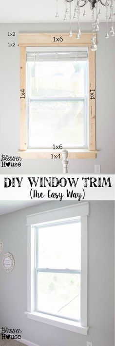 the before and afters of a diy window trim