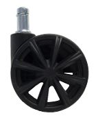 a black plastic wheel on a white background