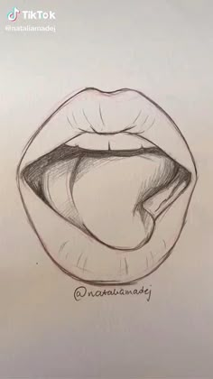 a pencil drawing of the mouth and tongue