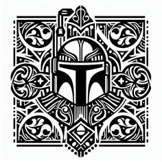 a black and white drawing of a star wars helmet