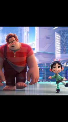 an animated character is standing next to another character