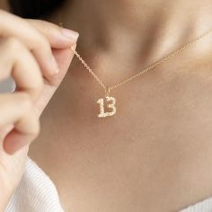 Personalized Lucky Number Necklace, Diamond Number Necklace, Date Memorial Necklace, Number 13, 14, 44, Birthday Gift, Gift for Her ✧Material: 925 Sterling Silver, Gold Vermeil ✧Dimension: 8mm height Custom Diamond Number Necklace - A Unique Gift for Athletes & Milestone Birthdays Celebrate life's special moments with this custom diamond number necklace, perfect for honoring an athlete's jersey number or marking a significant birthday. This beautifully designed necklace makes a personalized and Birthday Gift Jewelry: Initial Pendant, Initials Necklaces For Birthday Gift, 44 Birthday, Number 13, Number Necklace, Studded Necklace, Necklace Diamond, Memorial Necklace, Lucky Number