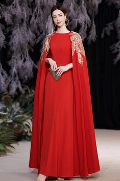 Cape Dress Long, Cape Dresses, Delicate Gown, Cape Wedding, Timeless Glamour, Cape Wedding Dress, Chiffon Evening Dress, Red Cape, Long Evening Dress