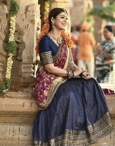 Nayanthara In Half Saree, Langa Voni Half Saree, Indian Dress Up, Lehenga Saree Design, Simple Lehenga, Half Saree Lehenga, Indian Outfits Lehenga