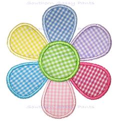 a colorful flower with gingham checks on it