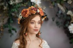 Orange Boho Flower Crown Fall Hair Accessories Autumn Flower Headpiece Rusty Terracotta Wedding Accessories Large Cinnamon Crown Magaela - Etsy Boho Wedding Hair Flowers, Fall Hair Accessories, Pocket Boutonniere, Half Wreath, Autumn Hair Accessories, Rose Flower Crown, Boho Flower Crown, Wedding Hair Wreath, Boho Wedding Bouquet