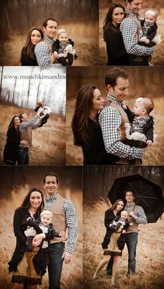 a collage of family photos with an umbrella in the middle and two adults holding their children