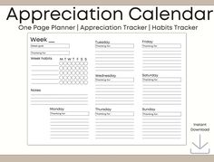 the appreciation calendar is shown in black and white, with an arrow pointing to it