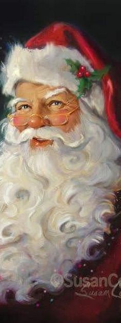 a painting of santa claus with glasses and a beard