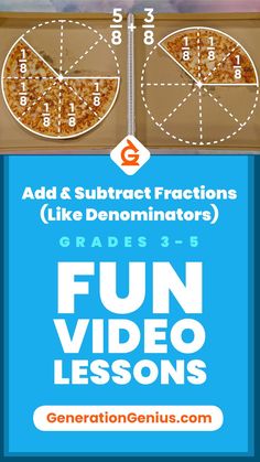 Add & Subtract Fractions (Like Denominators) Math Video and Lesson for Grades 3-5. Generation Genius is standards-aligned math and science lessons. All lessons include: fun and engaging videos, 5E lesson plans, DIY activities, practice problems, discussion questions, reading material, paper and online quizzes and more. Teachers, try it free today! Adding Fractions With Like Denominators, Subtract Fractions, Add And Subtract Fractions, Improper Fractions, Subtracting Fractions, Math Instruction, Studying Math