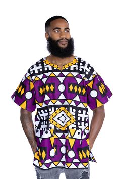 This beautiful dashiki dress / shirt can be worn by both men and women. It may be paired with jeans, leggings or a waist belt to make it more defined. For some, it can also be worn as a mini dress. This dress / shirt is perfect for any occasion. This shirt should traditionally be worn oversized. Short Sleeve Shirt Made of 100% Cotton 2 Front pockets Handwash recommended if possible or machine wash inside out at maximum 40 degrees celcius. (Please note: Every dashiki shirt is unique, because they Casual Purple Tunic Kaftan, Casual Multicolor Short Sleeve Kaftan, Casual Black Short Sleeve Kaftan, African Print Top, Dashiki For Men, Dress African Print, Dashiki Shirt, Dashiki Dress, African Print Tops