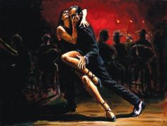 a painting of two people dancing in front of a crowd