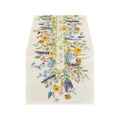 a table runner with flowers and butterflies on it