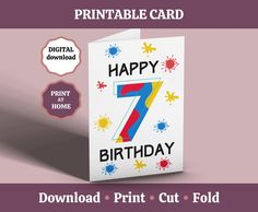 a birthday card with the number seven on it