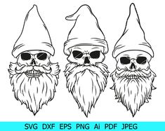 three skulls wearing hats and beards