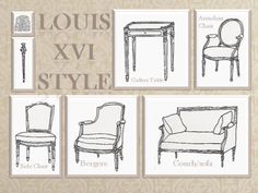 an image of louis xii style furniture in various styles and sizes, including the arm chair