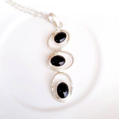 "Black onyx  pendant,silver onyx  bezel,onyx chain necklace,gift for her,gemstone pendant necklace,onyx  jewellery,simple Beautiful and simple black onyx  chain necklace. This unique pendant features 3 onyx gemstone  measuring 10mm and 16\" high quality silver chain." Elegant Large Teardrop Pendant Jewelry, Elegant Jewelry With Large Oval Pendant, Silver Oval Pendant Necklace For Her, Silver Oval Pendant Necklace As Gift For Her, Oval Sterling Silver Jewelry With Large Pendant, Formal Silver Jewelry With Gemstone, Minimalist Handmade Necklace For Formal Occasions, Sterling Silver Teardrop Pendant Jewelry Gift, Nickel Free Sterling Silver Fine Jewelry