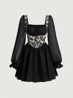 Vintage Dress Outfit Ideas, Black Butterfly Dress, Ruched Bust Dress, Bust Dress, Classy Gowns, Cute Dress Outfits, Mode Boho, Floral Dresses Long, Floral Butterfly