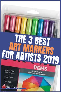 the 3 best art markers for artists 2019 in a box with pens and markers on it