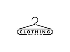 a black and white image of a hanger with the word clothing written on it