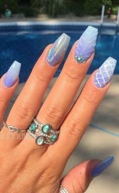 Vacation Nail Art, Coffin Ombre, Ombre Nail, Her Nails, Nails Colors, Ombre Nail Designs, Mermaid Nails, Vacation Nails