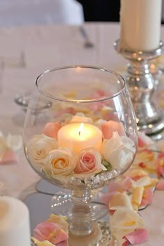 Candles And Rose Petals, White And Blush Wedding, Ballerina Cookies, Blush Wedding Inspiration, 40 Birthday, Centerpieces Diy, Tafel Decor, Candle Inspiration, Wedding Table Decorations