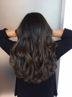 Babylights For Black Hair, Bleach Free Balayage Dark Hair, Dimension On Black Hair, Baby Lights Black Hair, Asian Hair Highlights, Long Hair Perm, Brown Hair Looks