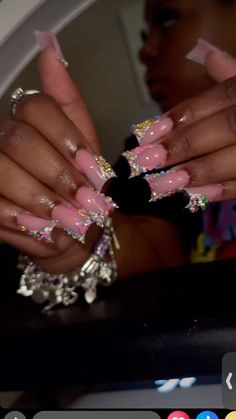 Charm Duck Nails, Duck Nails Birthday Set, Short Duck Junk Nails, Pink French Tip Duck Nails, Duck Nails Black Women, Xl Duck Nails, Baddie Duck Nails, Junk Nails Duck, Duck Nail