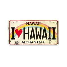 an i love hawaii license plate with the words, i love hawaii and a rainbow