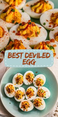 deviled eggs on a plate with the words best deviled egg