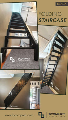 stairs with black railings and carpeted flooring