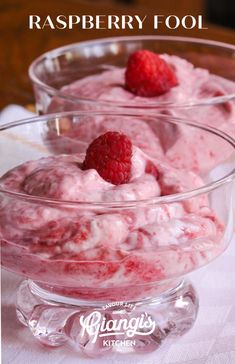 raspberry fool in a glass bowl on a table