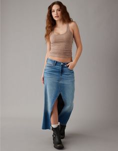 AE Low-Rise Denim Maxi Skirt