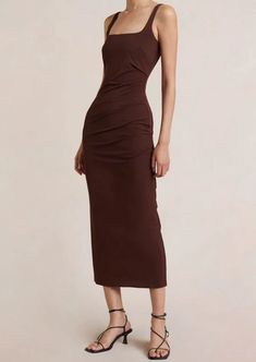 Yasmin Midi Dress - Cognac | house of lolo Aria Dress, Chloe Dress, Black Wrap Dress, Cream Dress, Black Midi Dress, Square Neckline, Night Dress, Cognac, Party Outfit