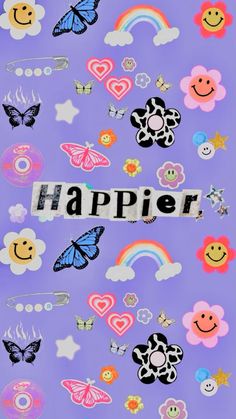 the word harper is surrounded by many different types of stickers and flowers on a purple background