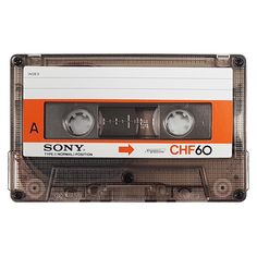 an orange and white cassette with the word sony on it