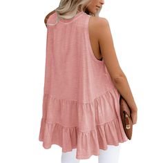 Pink Loose Style Sleeveless Tank Sleeveless Denim Vest For Day Out, Sleeveless Denim Vest, Loose Style, Babydoll Top, Women Tops, Sleeveless Tank, Tank Top Fashion, Baby Dolls, Summer Dresses