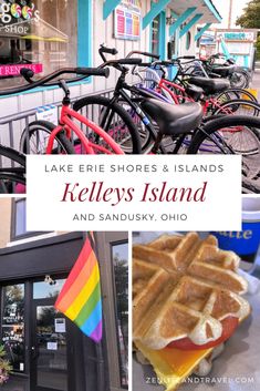 there are many different pictures with the words kelleley's island