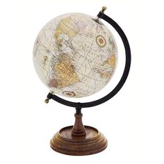 an antique looking globe on a stand with a wooden base and metal ring around it