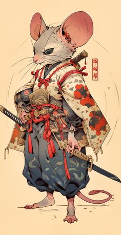 Rat Character Design, Rat Tattoo Design, Cool Character Design, Wrist Tattoo Ideas, Wrist Tattoo Designs, Japanese Animals, Samurai Artwork, Fantasy Animals, Samurai Art