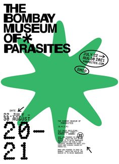 an advertisement for the bomb bay museum of parasits, which is featured in green and