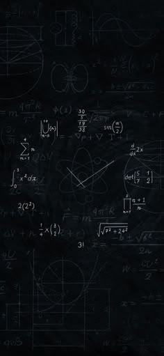 a blackboard with many calculations written on it