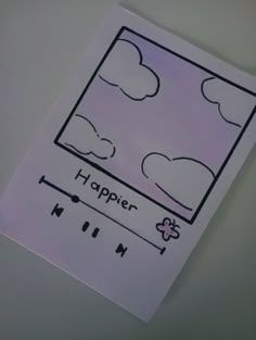 a piece of paper with the words happier and rain written on it in black ink